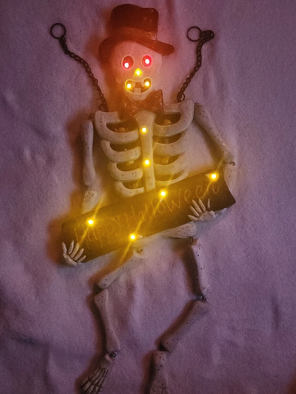 Halloween Unique, Ceramic Glow in The Dark, Skeleton Lightup Hanging Wall Decore